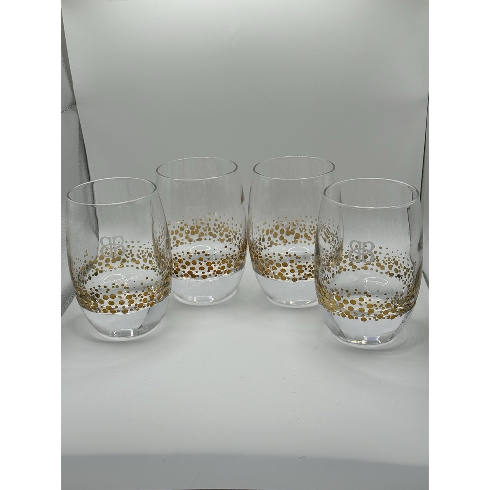 Baileys Irish Cream‎ Gold Dot Confetti Etched Rocks Low Ball Glasses Barware (4)